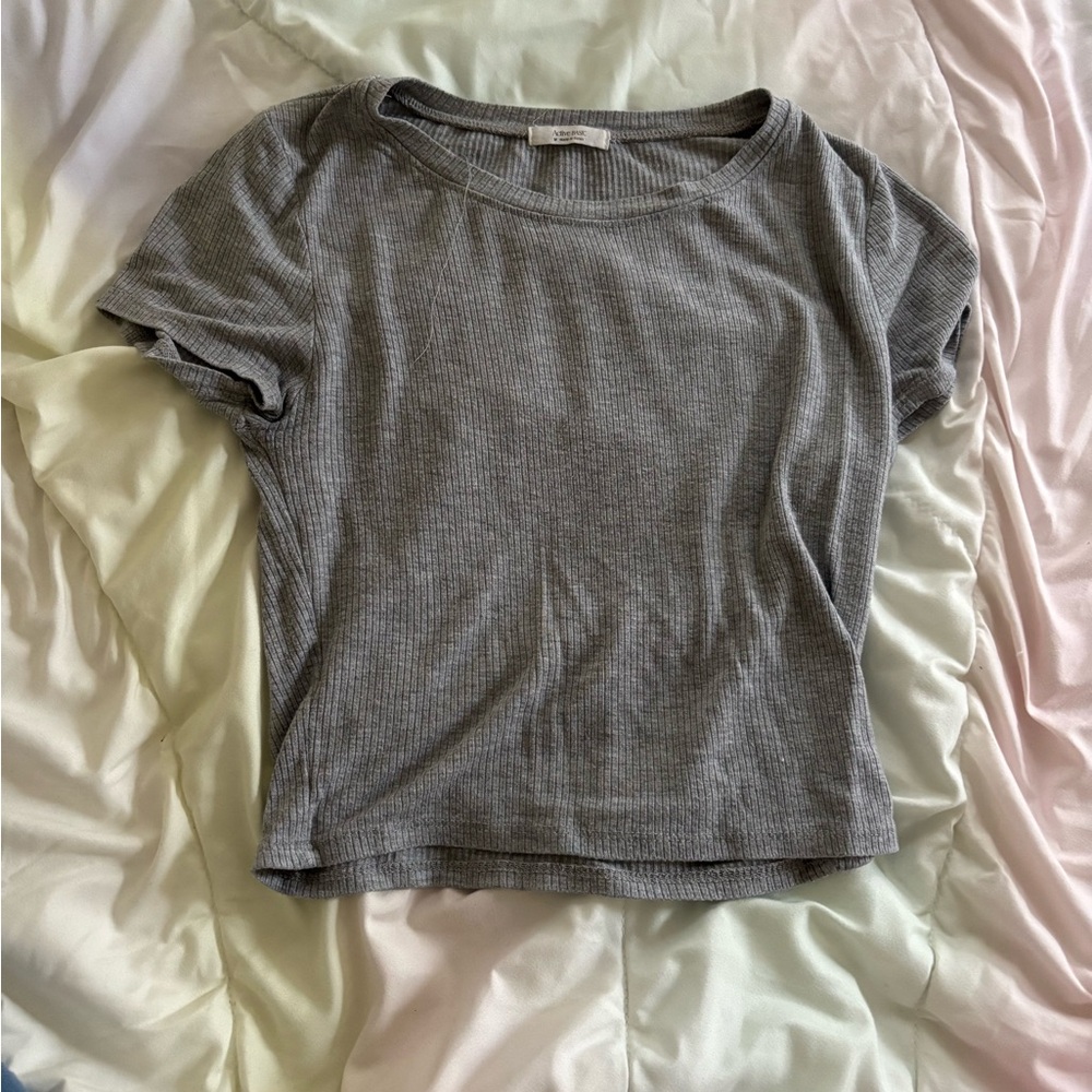 Gray Ribbed Women's Top